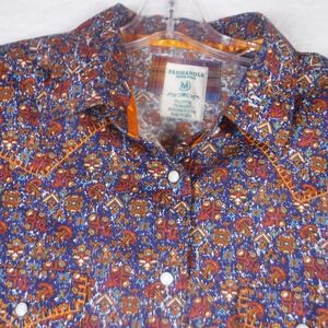 Panhandle Rough Stock Womens Blue Geometric Western Pearl Snap Shirt Medium